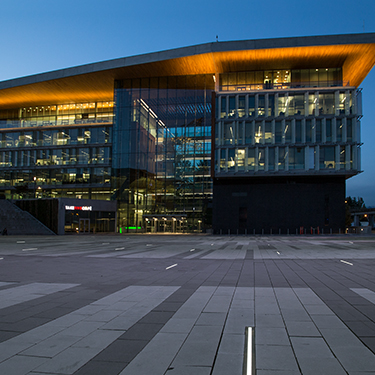 Surrey, British Columbia city skyline and municipal building